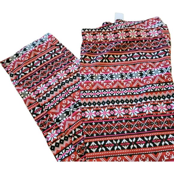 Holiday Leggings Red Pink and Black Snowflake Juniors Size XL (15/17) JJ3209 - Picture 1 of 4